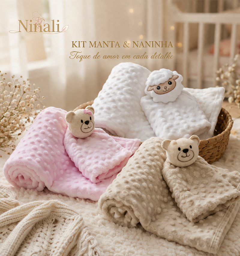 Kit Manta e Naninha para Bebê Ursinho – Conforto e Sono Tranquilo