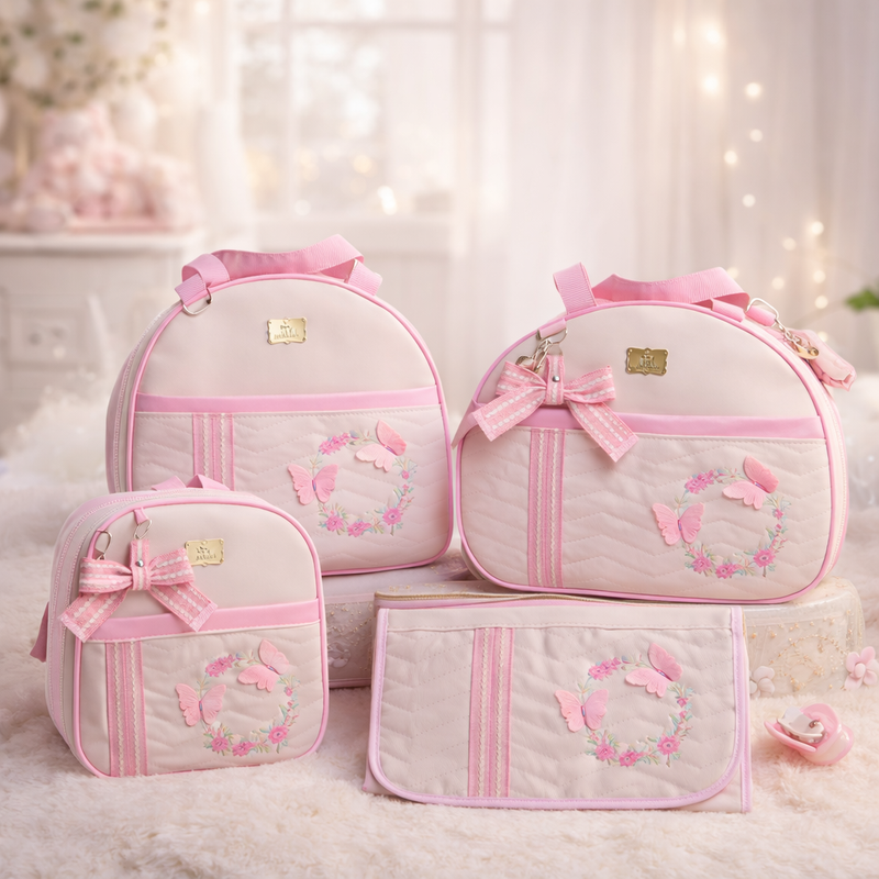 Kit Bolsas Maternidade Completo com Mochila e Trocador Borboleta