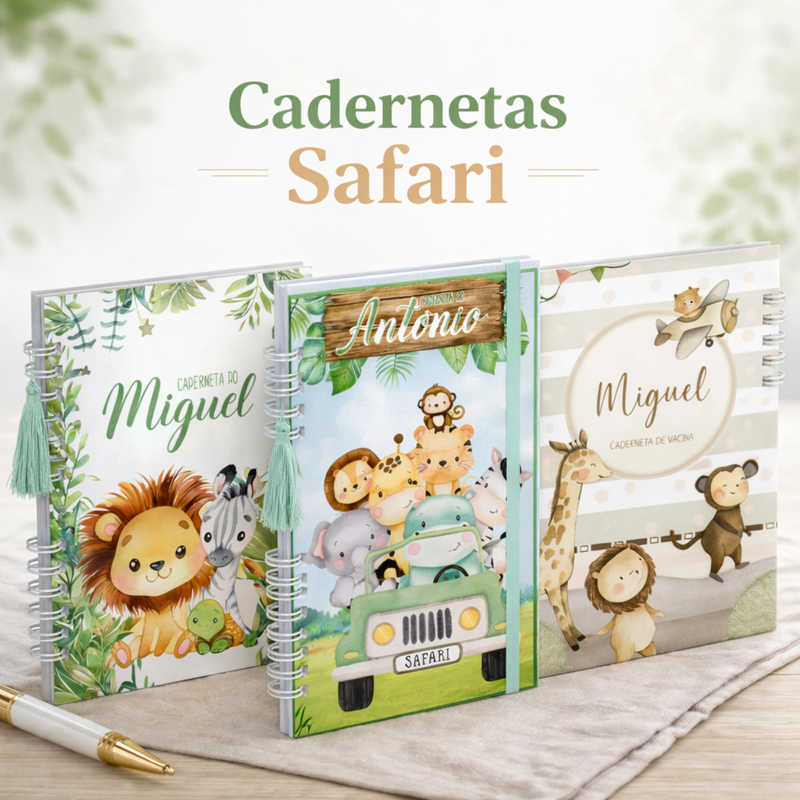 Caderneta de Vacina Personalizada Safari Menino Capa Dura Premium